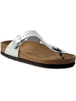 Birkenstock: Серебристые шлёпанцы 