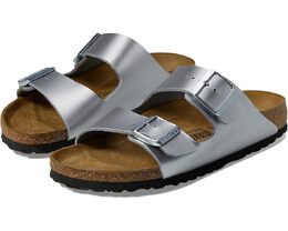 Birkenstock: Серебристые сандалии  Arizona Birko Flor