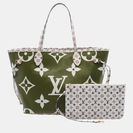 Louis Vuitton: Сумка-шоппер  Neverfull MM цвета хаки