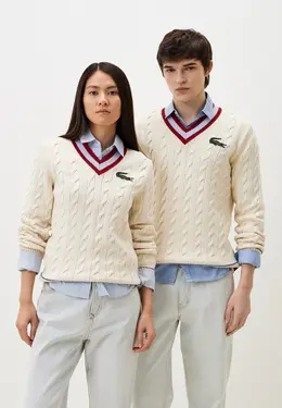 Lacoste: Бежевый свитер 