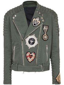 Balmain: Куртка  Biker цвета хаки