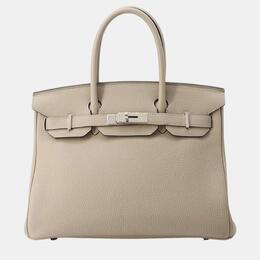 Hermes: Бежевая сумка-шоппер  Birkin 30