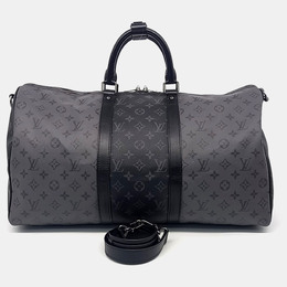 Louis Vuitton: Чёрная сумка  Keepall 50