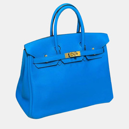 Hermes: Голубая сумка-шоппер  Birkin 25