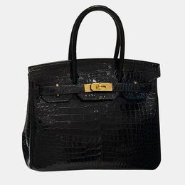 Hermes: Чёрная сумка-шоппер  Birkin 30