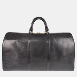 Louis Vuitton: Чёрная сумка  Keepall 50