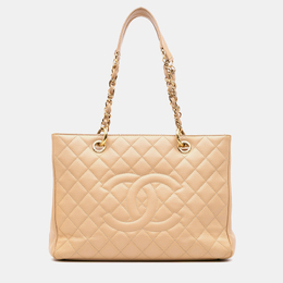 Chanel: Бежевая сумка-шоппер 