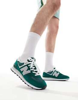 New Balance: Зелёные кроссовки  574