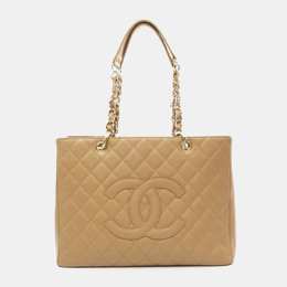 Chanel: Бежевая сумка-шоппер 