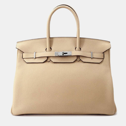 Hermes: Бежевая сумка-шоппер  Birkin 35