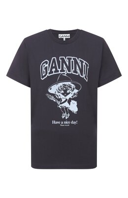 Ganni: Хлопковая футболка 