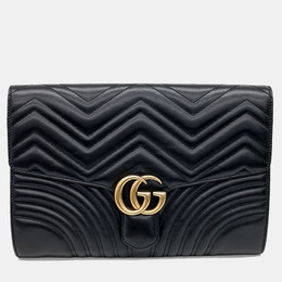 Gucci: Чёрный клатч  Marmont