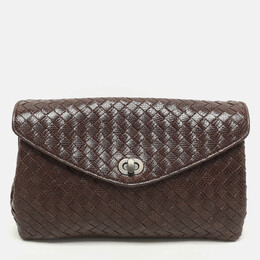 Bottega Veneta: Коричневый клатч  Intrecciato