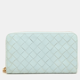 Bottega Veneta: Голубой кошелёк  Intrecciato