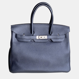 Hermes: Голубая сумка-шоппер  Birkin 35