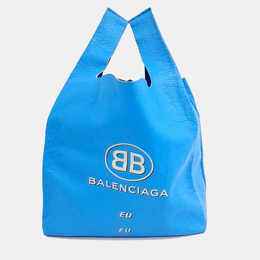 Balenciaga: Голубая сумка-шоппер 