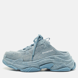 Balenciaga: Голубые сабо  Triple S