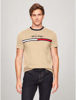 Tommy Hilfiger: Бежевая футболка  Signature Flag