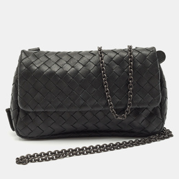 Bottega Veneta: Чёрная сумка через плечо  Intrecciato
