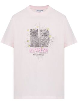 GANNI: Розовая футболка 