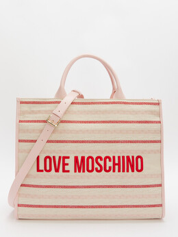 Love Moschino: Бежевая спортивная сумка 