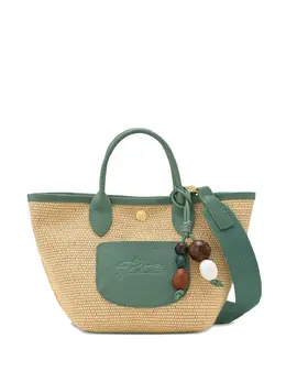 Longchamp: Зелёная сумка-шоппер  Le Pliage