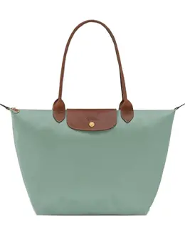 Longchamp: Зелёная сумка-шоппер  Le Pliage