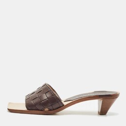 Bottega Veneta: Тёмные сандалии  Intrecciato