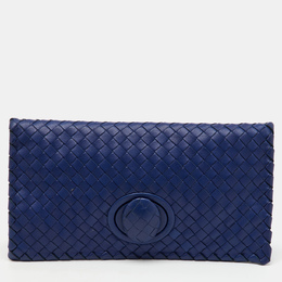 Bottega Veneta: Голубой клатч  Intrecciato