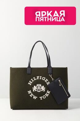 Tommy Hilfiger: Сумка  Iconic цвета хаки
