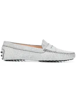 Tod's: Серебристые лоферы  Gommino