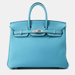 Hermes: Голубая сумка-шоппер  Birkin 25