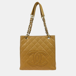 Chanel: Бежевая сумка-шоппер 