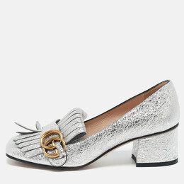 Gucci: Серебристые туфли  GG Marmont