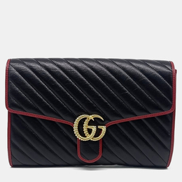 Gucci: Чёрный клатч  Marmont