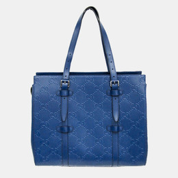 Gucci: Голубая сумка-шоппер  GG