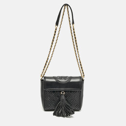 Tory Burch: Чёрная сумка через плечо  Fleming