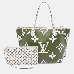 Louis Vuitton: Сумка-шоппер  Neverfull MM цвета хаки