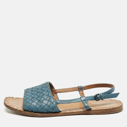 Bottega Veneta: Голубые сандалии  Intrecciato