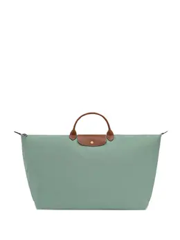 Longchamp: Зелёная сумка-шоппер  Le Pliage Original