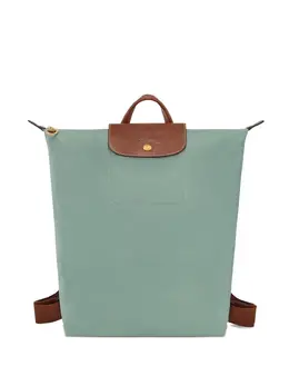 Longchamp: Зелёный рюкзак  Le Pliage