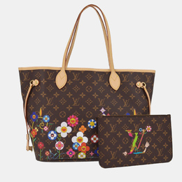 Louis Vuitton: Сумка-шоппер  Neverfull MM с цветочным принтом