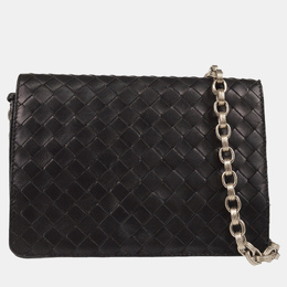 Bottega Veneta: Чёрная сумка через плечо  Intrecciato