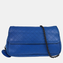 Bottega Veneta: Голубая сумка через плечо  Intrecciato