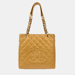 Chanel: Бежевая сумка-шоппер 