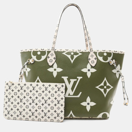 Louis Vuitton: Сумка-шоппер  Neverfull MM цвета хаки