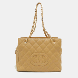 Chanel: Бежевая сумка-шоппер 