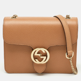 Gucci: Бежевая сумка через плечо  Interlocking G