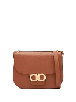 Ferragamo: Коричневая сумка через плечо  Double Gancini