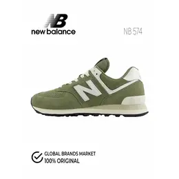 New Balance: Зелёные кроссовки  574